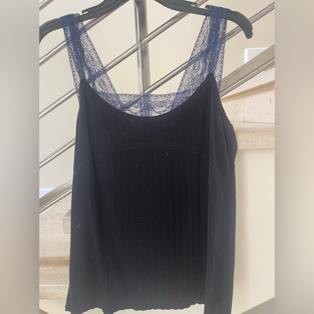 Vintage NINA RICCI Elegant Navy Lace Trim Camisole